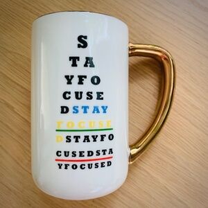 ⚡️ Sale Eye Chart Style “Stay Focused” Coffee Mug with Gold Handle Optical Gift